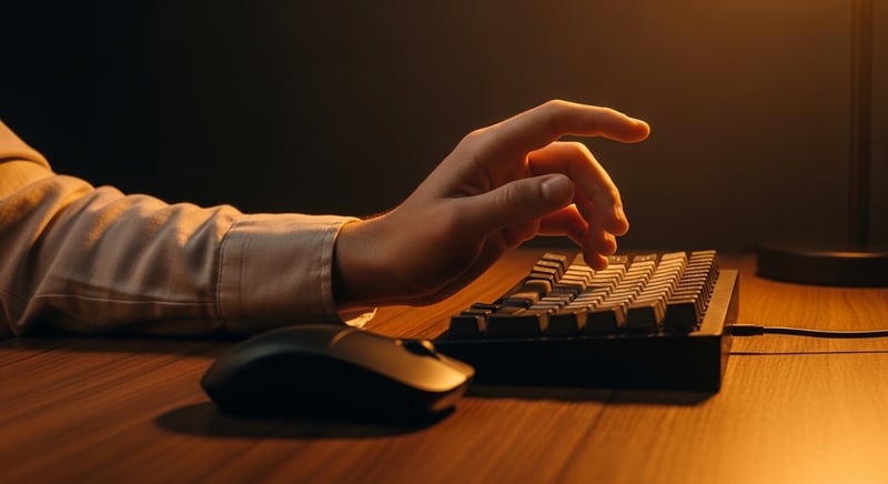 Geometric abstract composition of keyboard and mouse shapes in warm amber tones