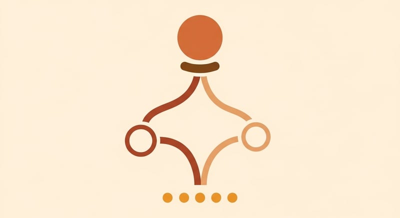 Flat illustration of an abstract decision tree with terracotta and copper branching shapes representing when correctors are appropriate