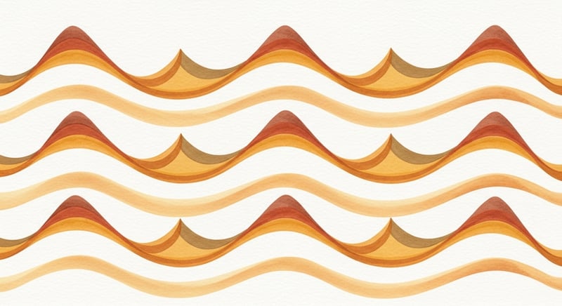 Watercolor ribbons flowing across the canvas in a walking-step cadence rhythm