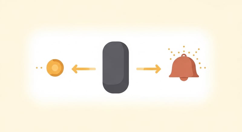 Flat illustration of a sensor, phone, and alert bell connected by arrows representing the wearable feedback workflow